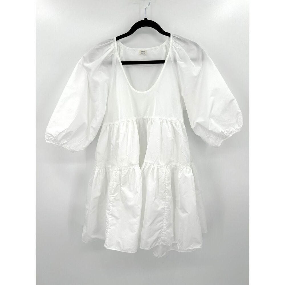 ARITZIA Wilfred White Fantasy Taffeta Crepe Tiered Baby Doll Mini Dress Small - Picture 5 of 11